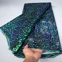 5 yards green high quality african sequins lace fabric 2021 sewing nigerian occasional wear for wedding wholesale retail 917223