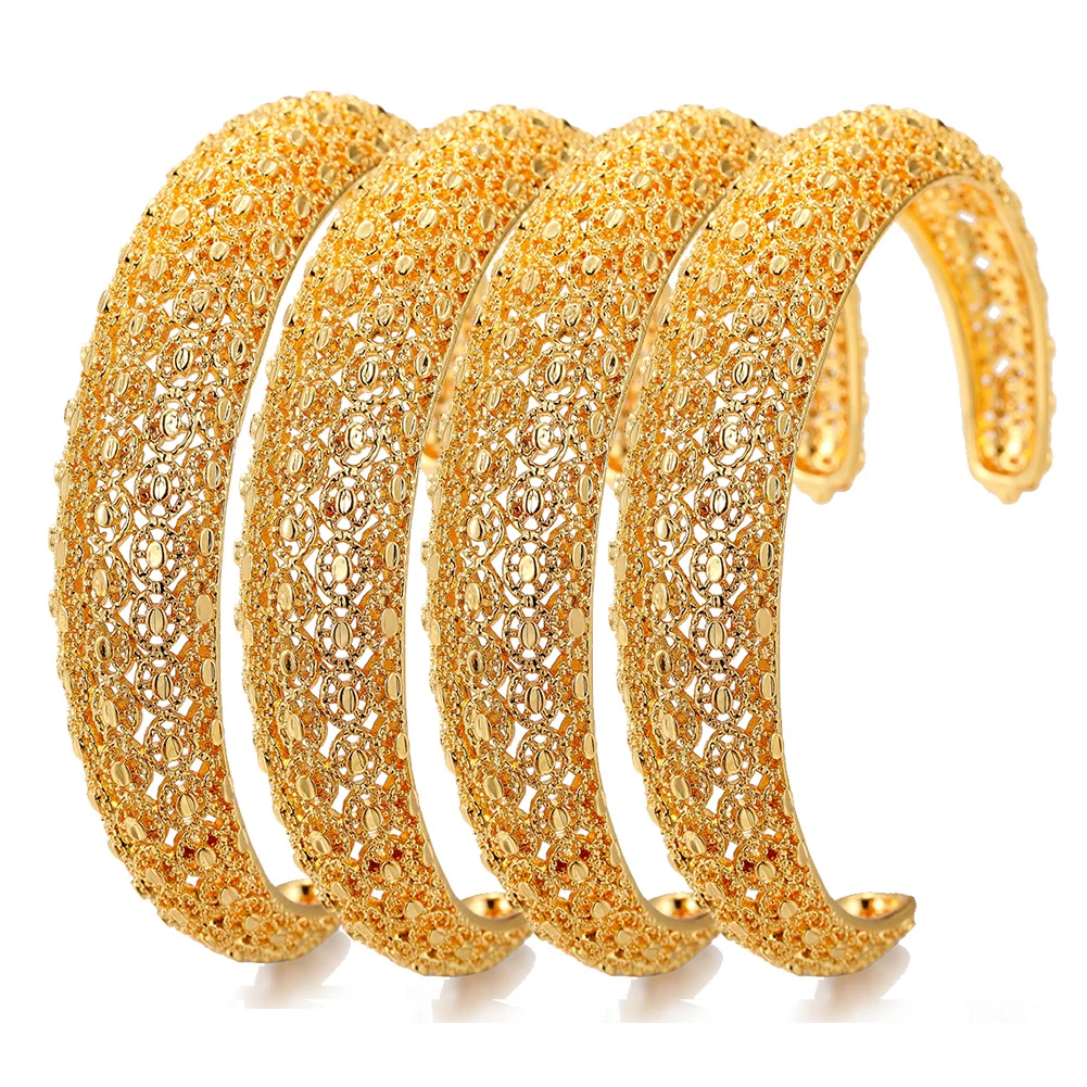 

4pcs/Lot Gold Bracelet Women Girls Dubai Gold Color Bangles Jewelry Arab Middle Eastern African Fashion Metal Bangle