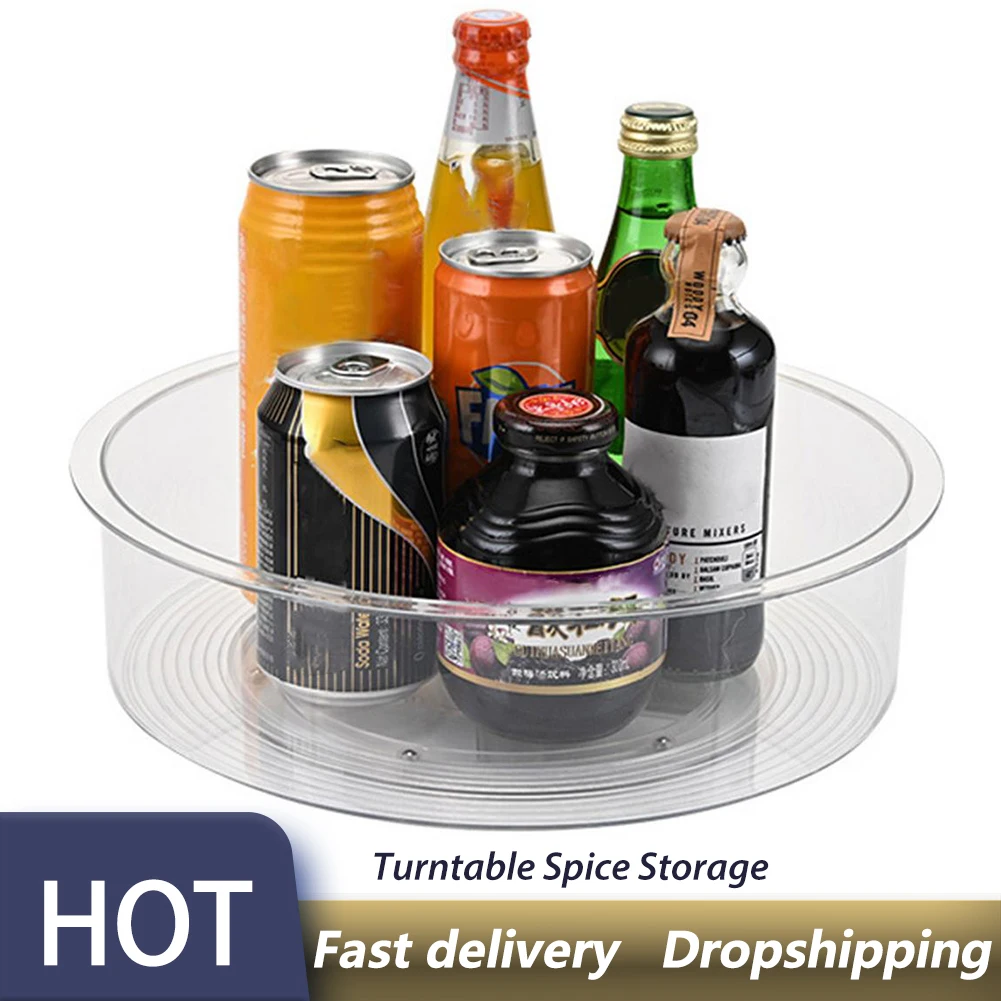 

11.8* 3.5inTurntable Spice Storage Container Clear Compartments Kitchen Bottle Organizer For Pantry Countertop