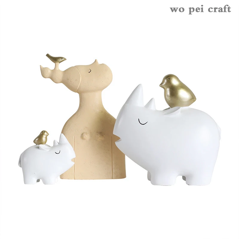 

Resin Small Bird Rhino Miniature Figurines Girl Portrait Ornaments Animal Statue Desk Decor Home Decoration Accessories Modern