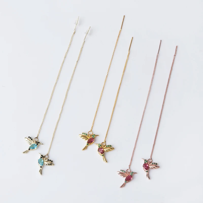 

Fashion Cute Bird Drop Earrings Women Wedding Party Rhinestone Crystal Copper Long Tassel Dangle Earrings Jewelry Girls 1 Pai