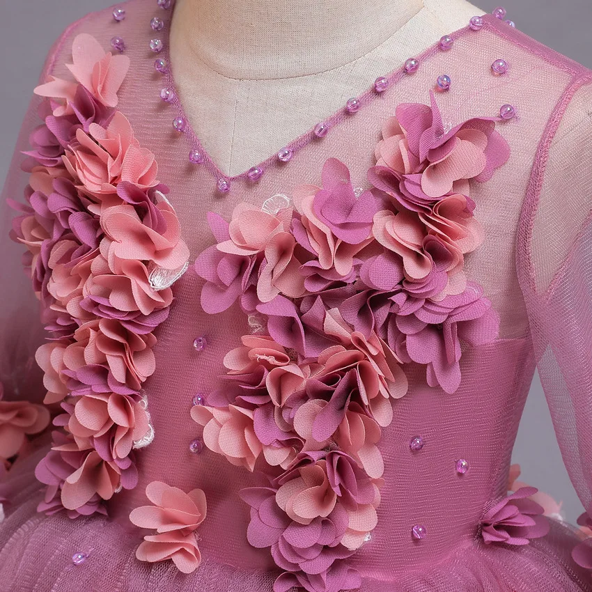 

Flower Girl Wedding Party V-neck Beaded Bridesmaid Dress Girl Birthday Party feast communion Princess Dress