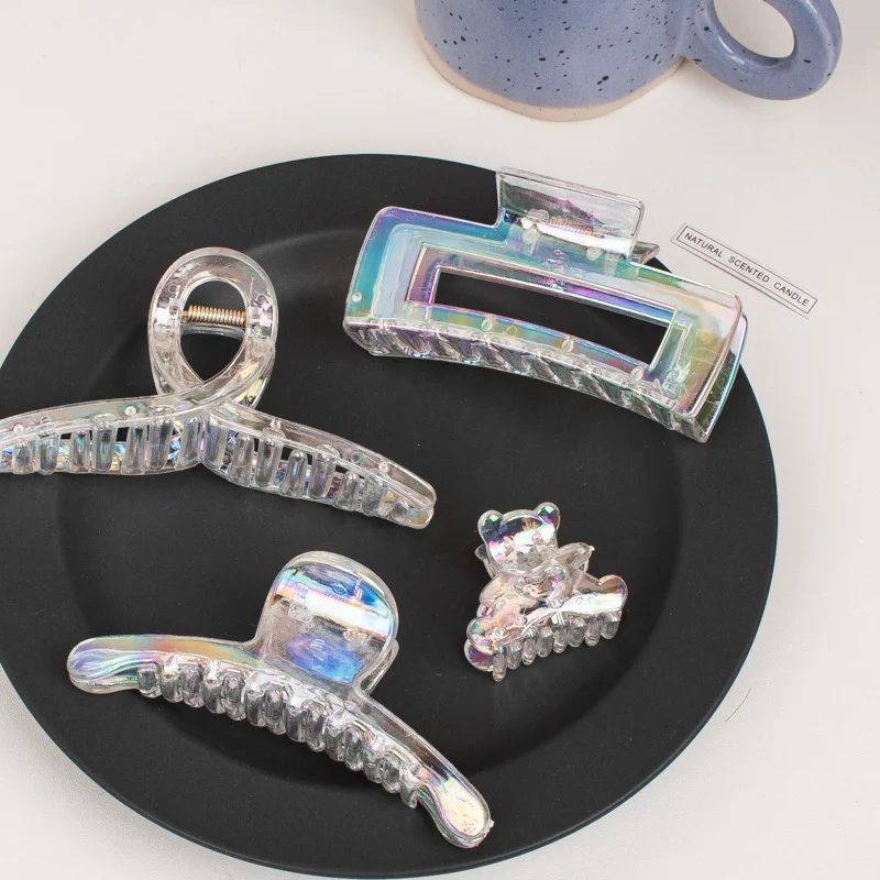 

2021 New Laser Colorful Plastic Claw Clip For Women Elegant Clear Hair Claw Hair Clamps Crab For Hair Accessories Make UP Tool