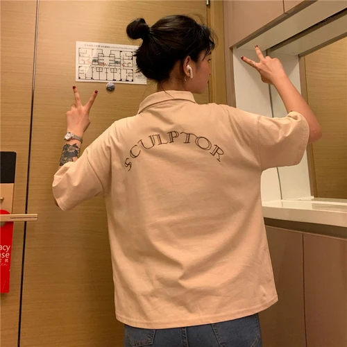 Женская футболка-поло с отложным воротником Повседневная Свободная Базовая