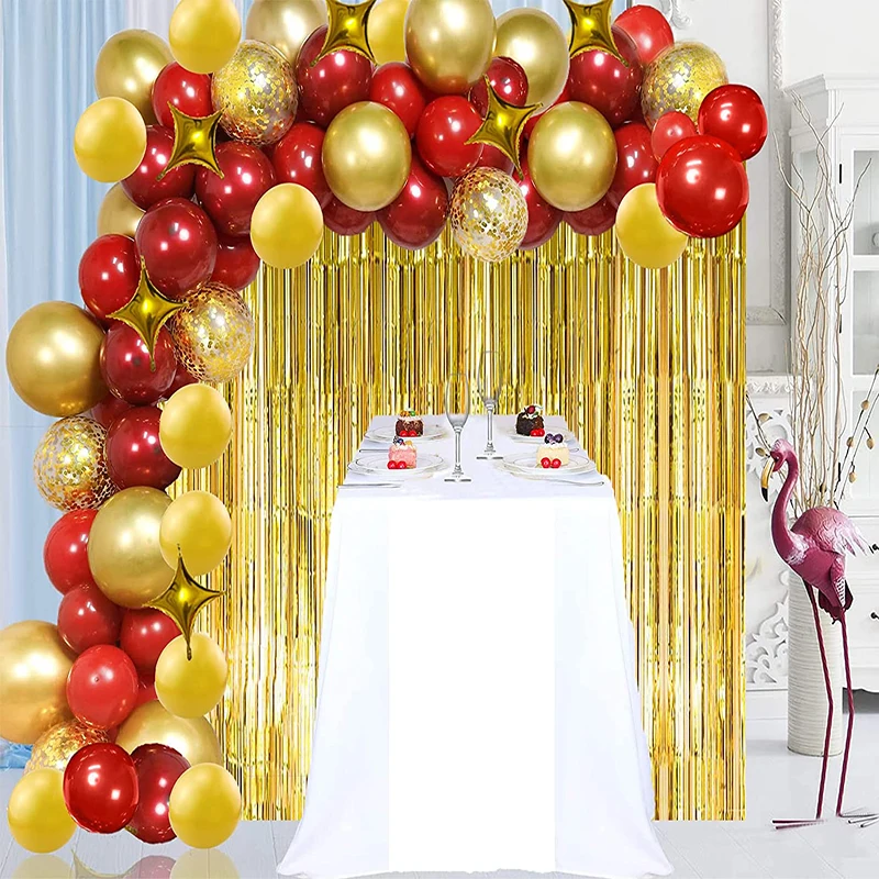 

Ruby Red Gold Balloon Garland Arch Kit Christmas Decoration Star Confetti Balloons Curtain Background Kid New Year Wedding Decor