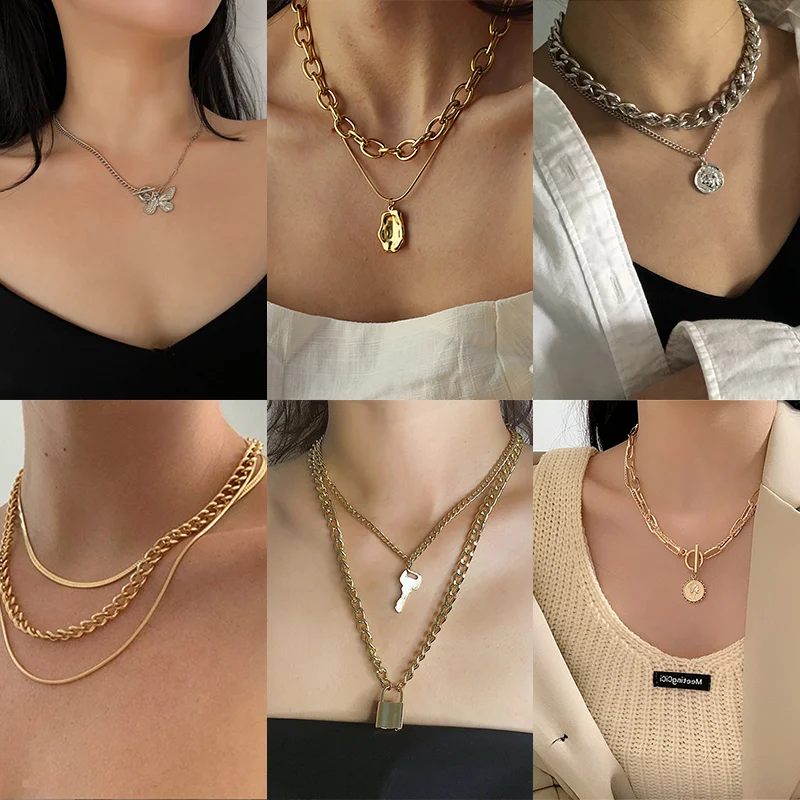 

Fashion Asymmetric Lock Necklace For Women Twist Gold Silver Color Chunky Thick Lock Choker Chain Necklaces Party Jewelry