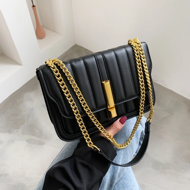 Модные сумки через плечо с цепочкой для женщин 2021 однотонная Шестигранная сумка