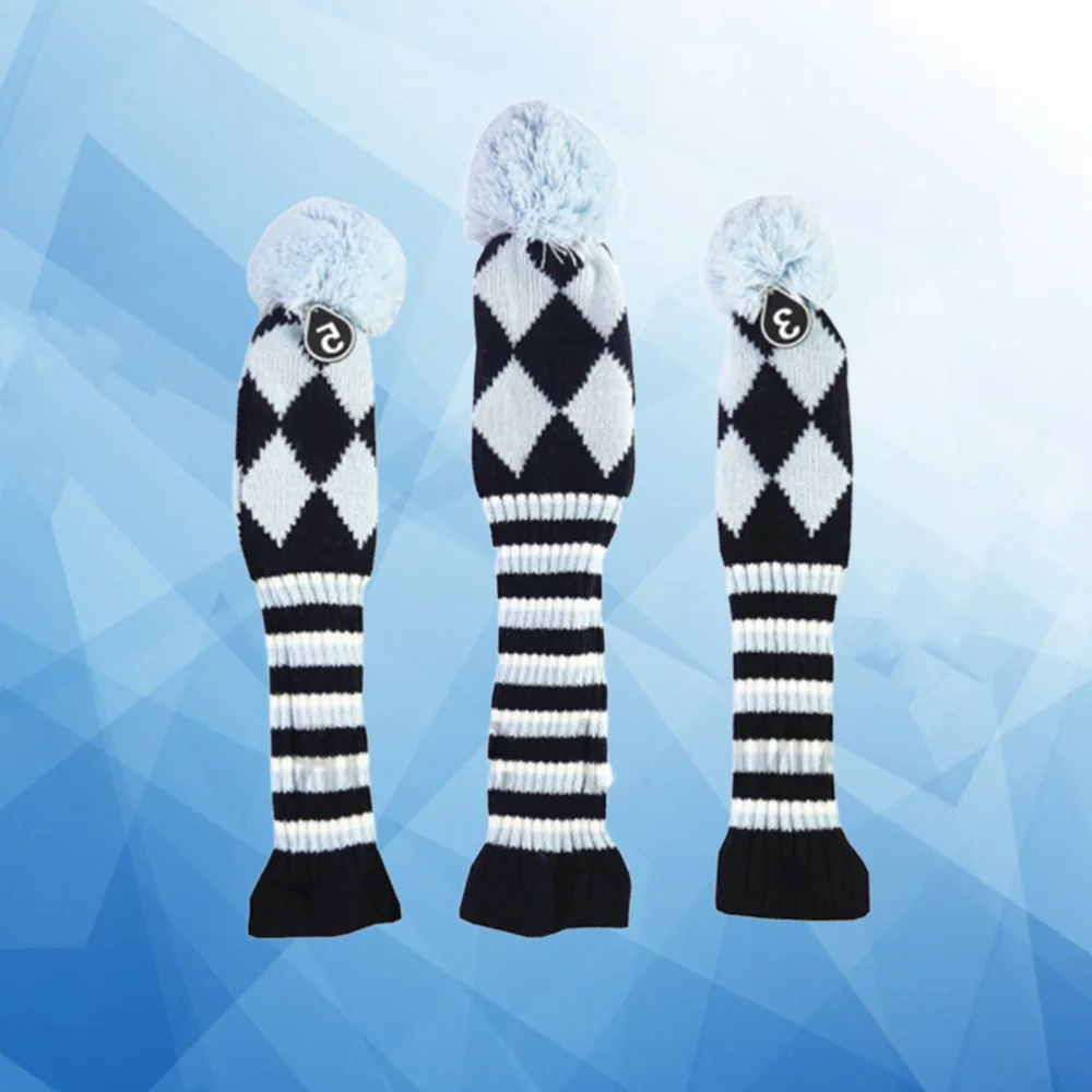 

3pcs/set Knitted Fabric Hybrid Club Head Covers Wooden Driver Fairway Wood Headcover (White)
