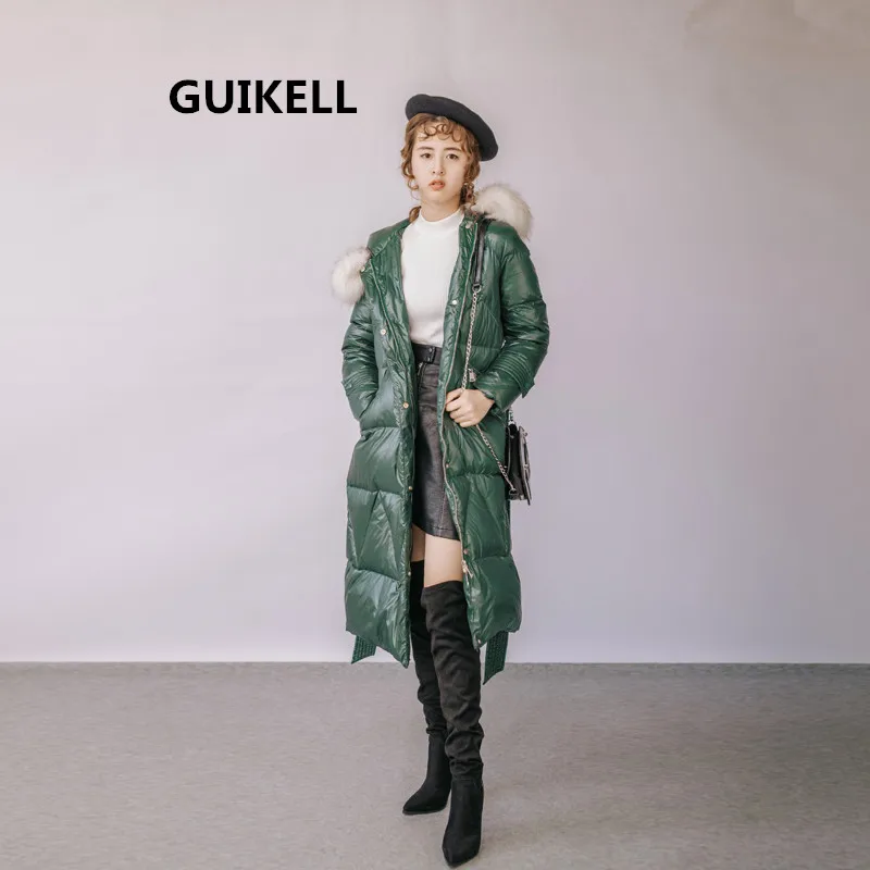 GUIKELL пуховик женский длинный 2020 Новый Популярный корейский свободный белый