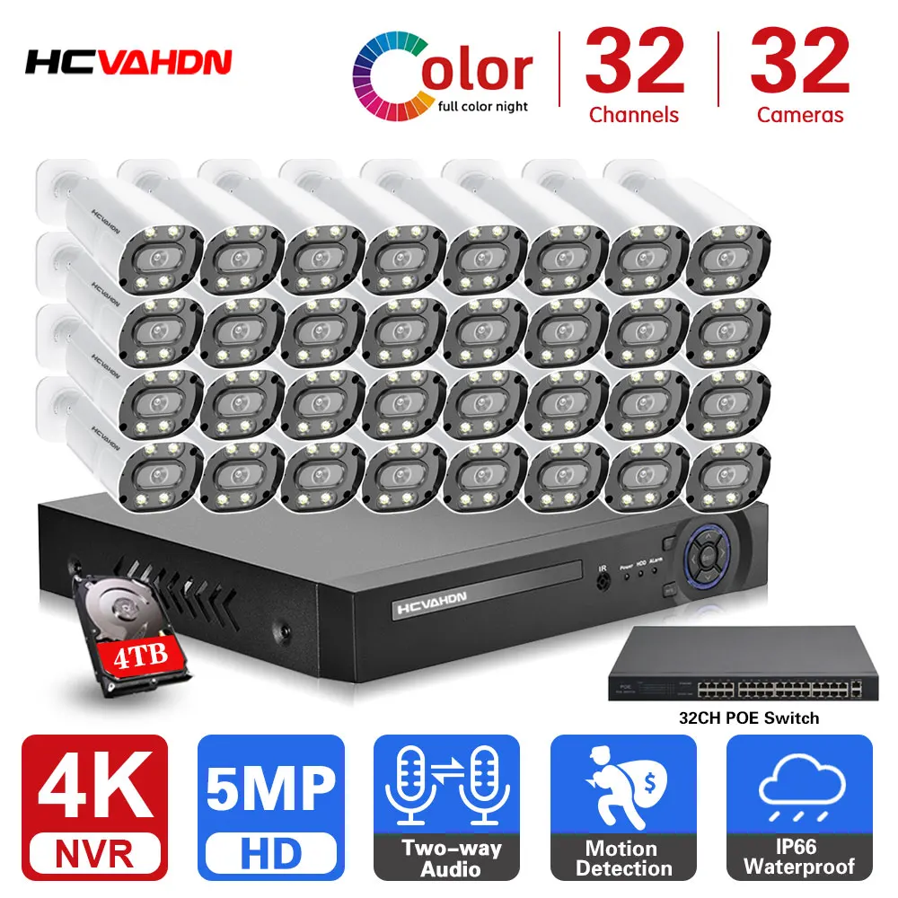 

Комплект системы видеонаблюдения H.265, POE 4K 8-канальный сетевой видеорегистратор, цветная цилиндрическая IP-камера с ночным видением 8 МП
