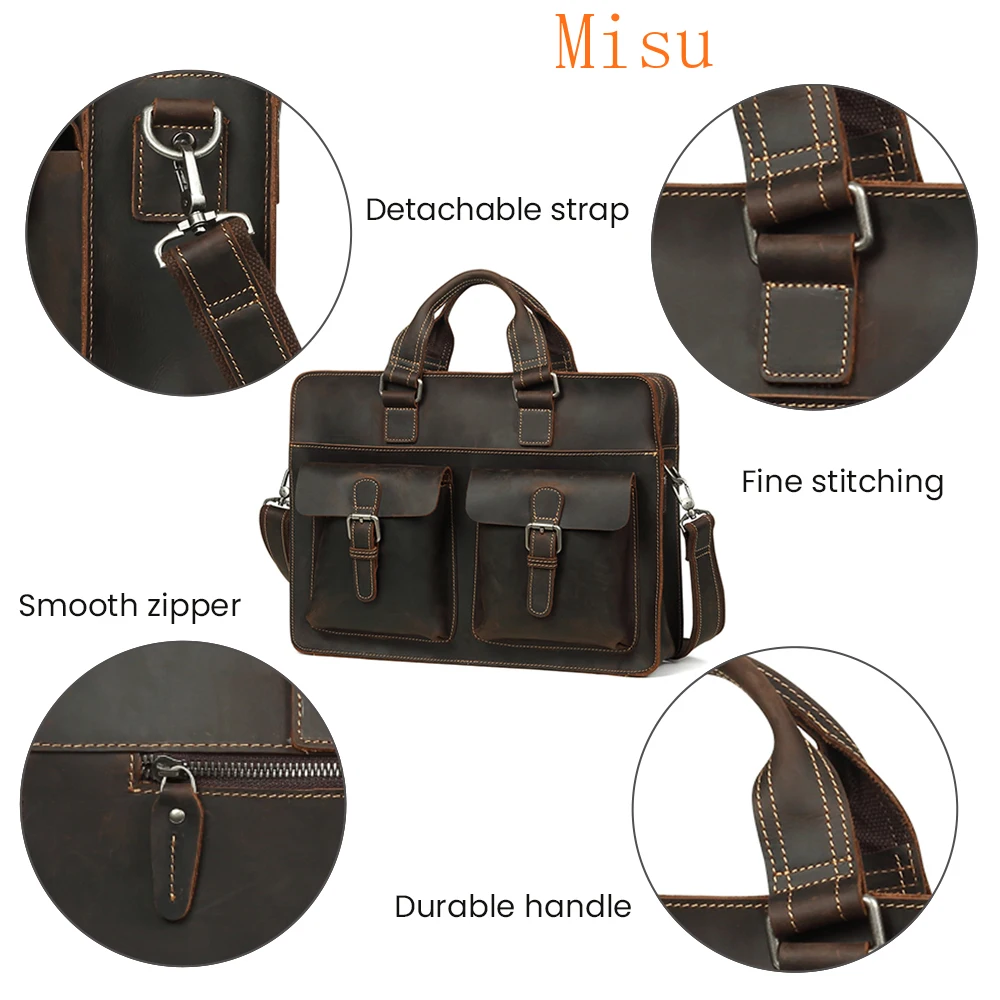 

2021 Vintage Men's Cow Genuine Leather Briefcase Crazy Horse Leather Messenger Bag Male Laptop Bag Men Business Travel Bag