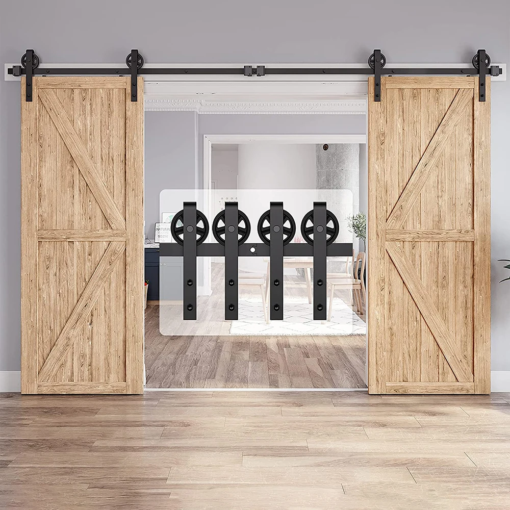 

GEDDEN 4-16FT Sliding Barn Door Hardware Kit Double Door Hanger Rail System Big Sopke Wheel Pulley Track for Wood Door