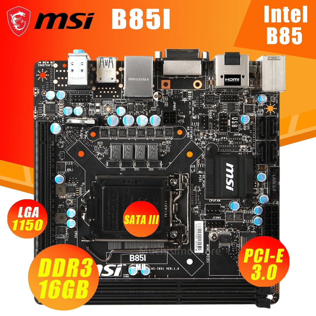 

LGA 1150 MSI B85I Motherboard DDR3 16GB PCI-E 3.0 Desktop B85 Placa-Mãe 1150 Mini-ITX Used Display Port DVI DDR3 1600MHz