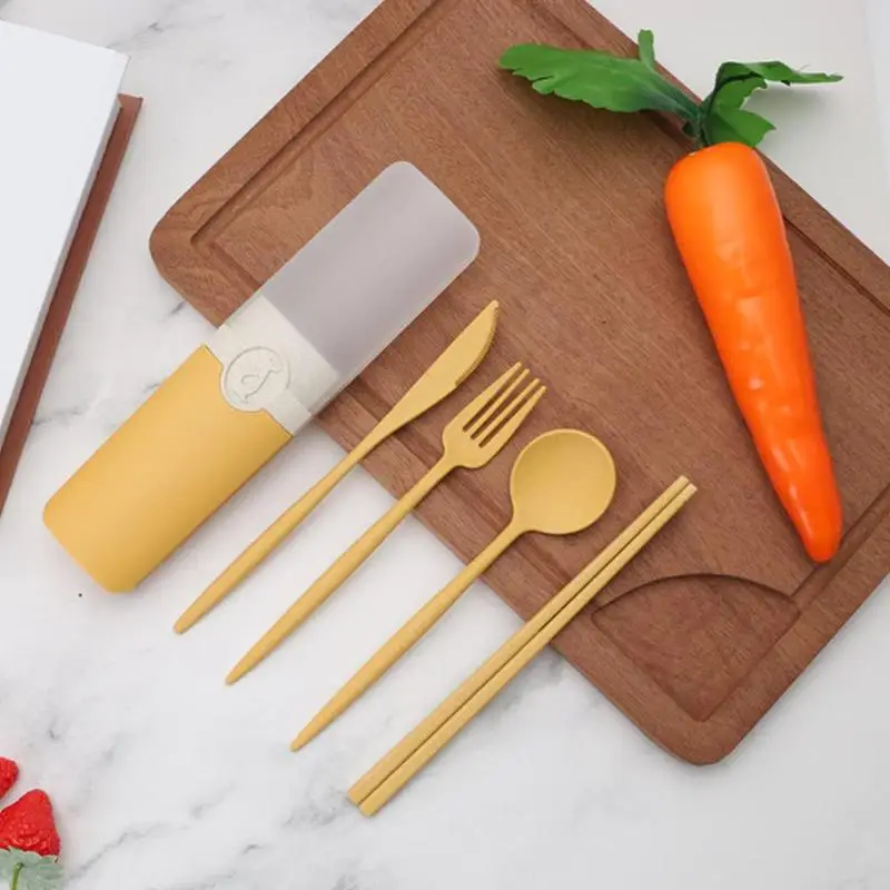 1 комплект соломенная посуда портативный многоразовый нож ложка вилка палочки