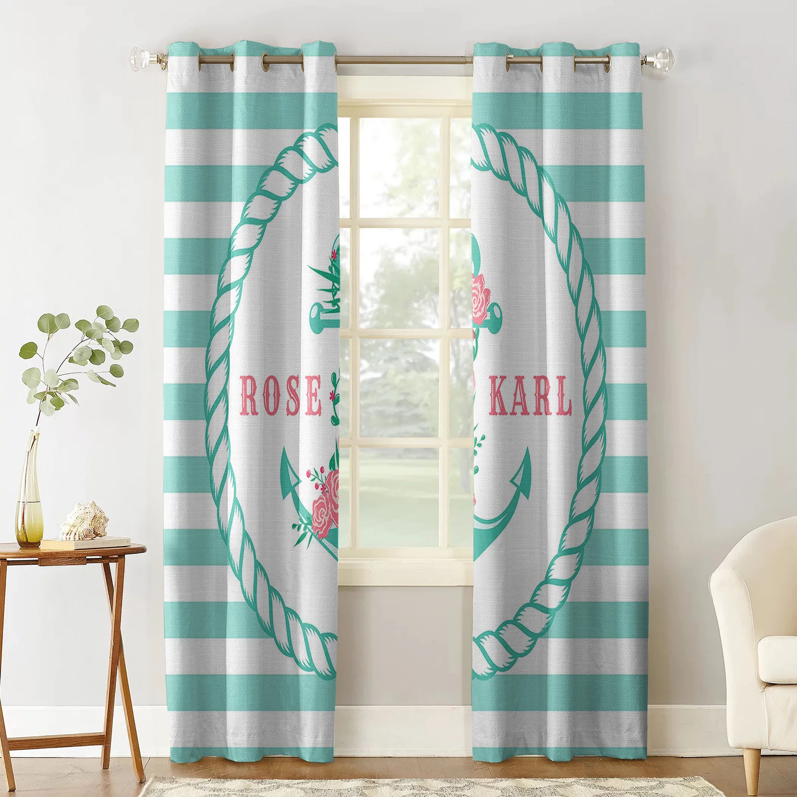 Якорь полосатые цветы спальня современная оконная занавеска для гостиной