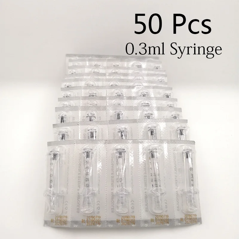 50pcs syringe 0,3 мл розовая ручка для инъекций губ, гиалуроническая ручка, без иглы, пистолет для мезотерапии, шприц для наполнения губ, против морщин, кожи, лица - Цвет: 50pcs syringe
