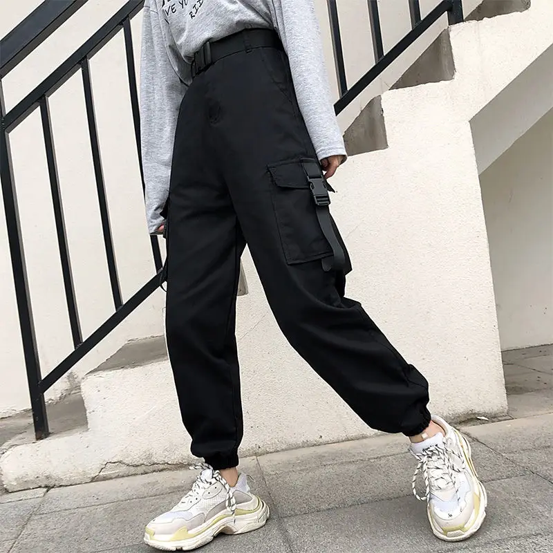 

HOUZHOU Japanese Streetwear Cargo Pants Women Harajuku Korean Style Wide Leg Pants Spring 2021 Hippie Goth Trousers Plus Size