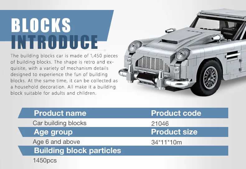 21046 лего technic Creator Expert Classic Джеймс Бондс 007 DB5 строительные блоки наборы кирпичи модель детских игрушек подарки совместимые 10262
