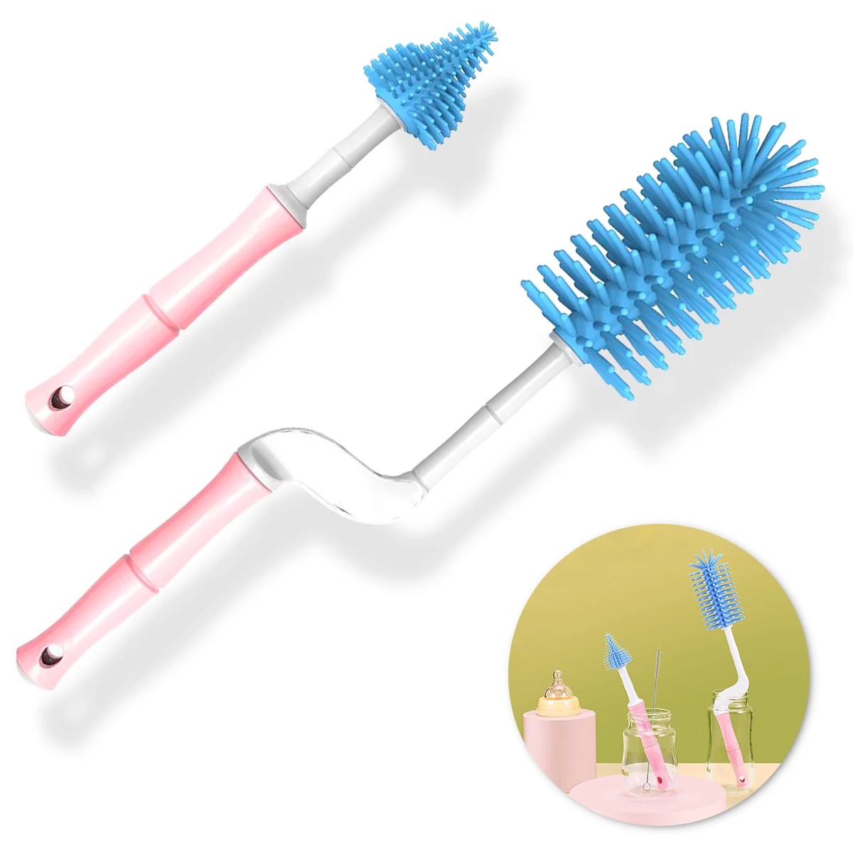 

Щетки для чистки детских бутылочек, силиконовая вращающаяся на 360 градусов щетка для чистки детских бутылочек