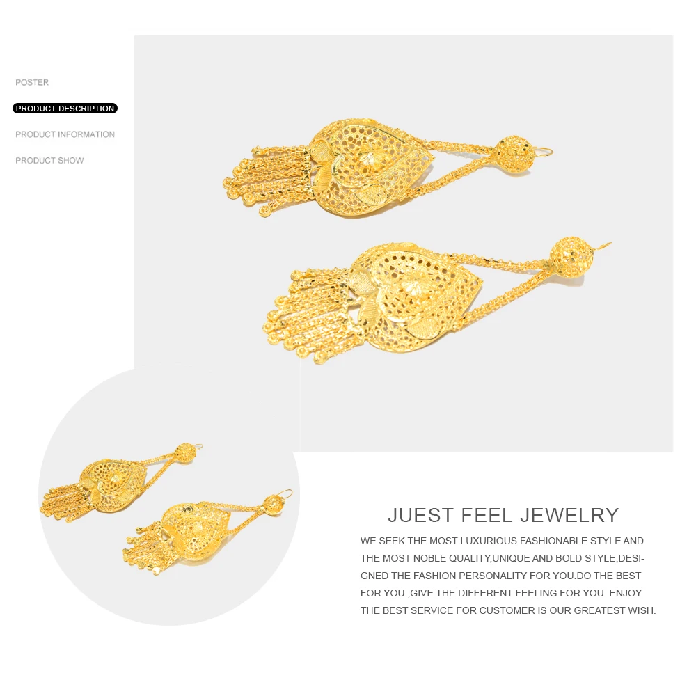 Серьги кисточки из меди золотого цвета JUST FEEL Новые Медные большого размера для