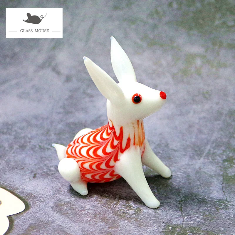 

Miniature Murano Glass Rabbit Figurines Crafts Ornaments Cute Vivid Cartoon Animal Holiday Party Xmas Gifts For Kid's Room Decor
