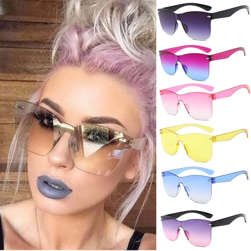 2020 модные негабаритные прямоугольные солнцезащитные очки без оправы женские UV400