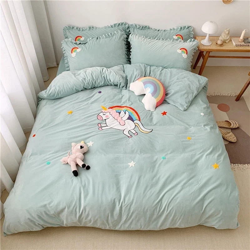 

White Pink Unicorn Bedding Set Twin Queen King size Kids Adults Fleece Cotton Soft Warm Duvet Cover Bed sheet set Pillowcases