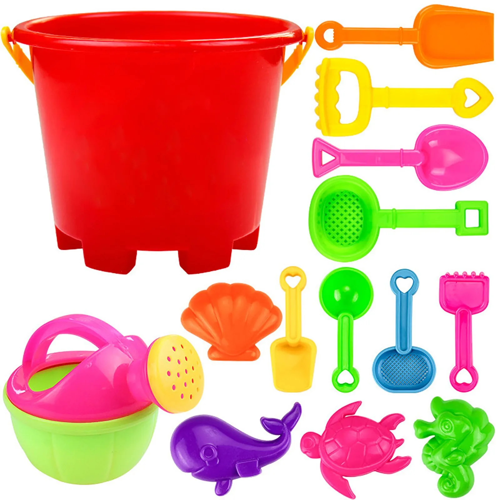 

14pcs Beach Tools Set Sand Playing Toys For Kids Fun Water Beach Seaside Tools Child Sandglass Shovel Tool Gifts Storage Toy