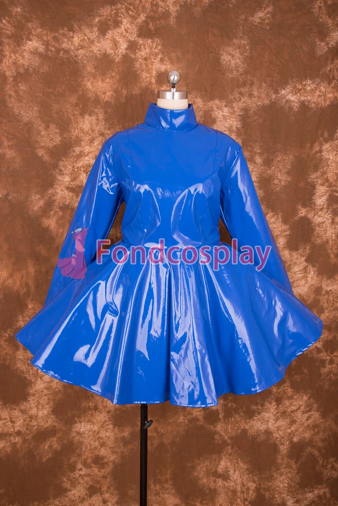 

fondcosplay adult sexy cross dressing sissy maid short Lockable Blue heavy PVC Dress Cosplay Costume Uniform[P001]