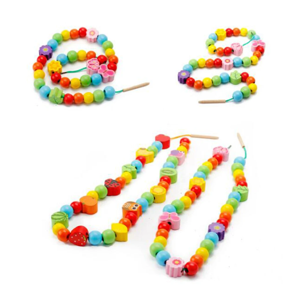 

102 Pieces Stringing Beads Toys Wooden Fruits and Vegetables Animal Insects