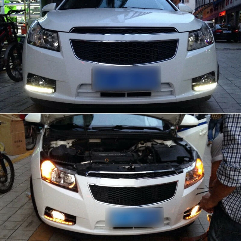 

LED DRL Turn Indicator Signal Daytime Running Fog Lights Fit for Chevy Cruze 09+