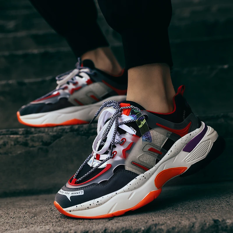 

Men's Vintage Casual Shoes Lace-up Breathable Air Mesh Outdoor Sports Shoes Platform Hard-Wearing Non-slip Running Shoes