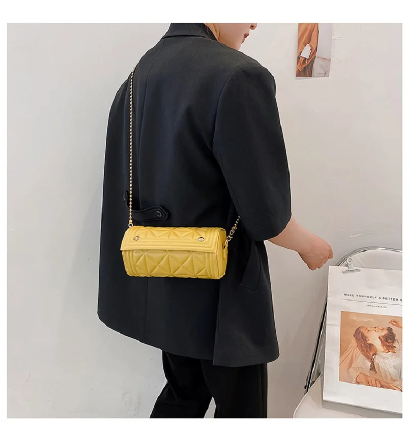 

Popular Single Shoulder Bag Female Bag 2021 New Fashion Summer Chain Messenger Bag Cool Color Cylinder Bag
