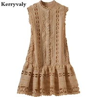 high quality summer graceful water soluble lace dress women clothes 2022 loose a line slim sleeveless vest party dress n9561