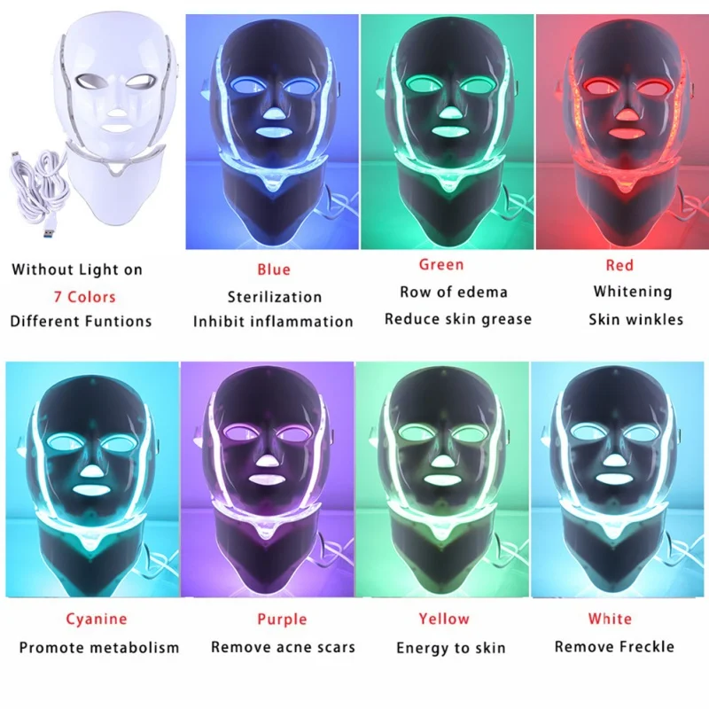 Электрическая светодиодная маска для лица 7 цветов машинка легкой терапии от