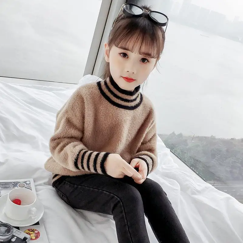 

Beautiful Knitting Autumn Spring Winter Sweater Baby Girls Kids Children's Warm Plus Velvet Thicken Top Princess High Quality