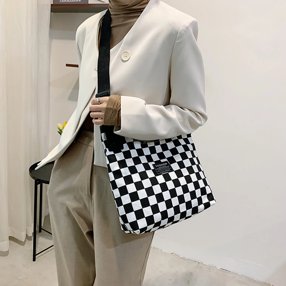 

Women's Bag Trend Checkered Leopard Print Shoulder Bag Nylon Crossbody Bags 2021 Female Fashion Large Capacity Designer Handbags