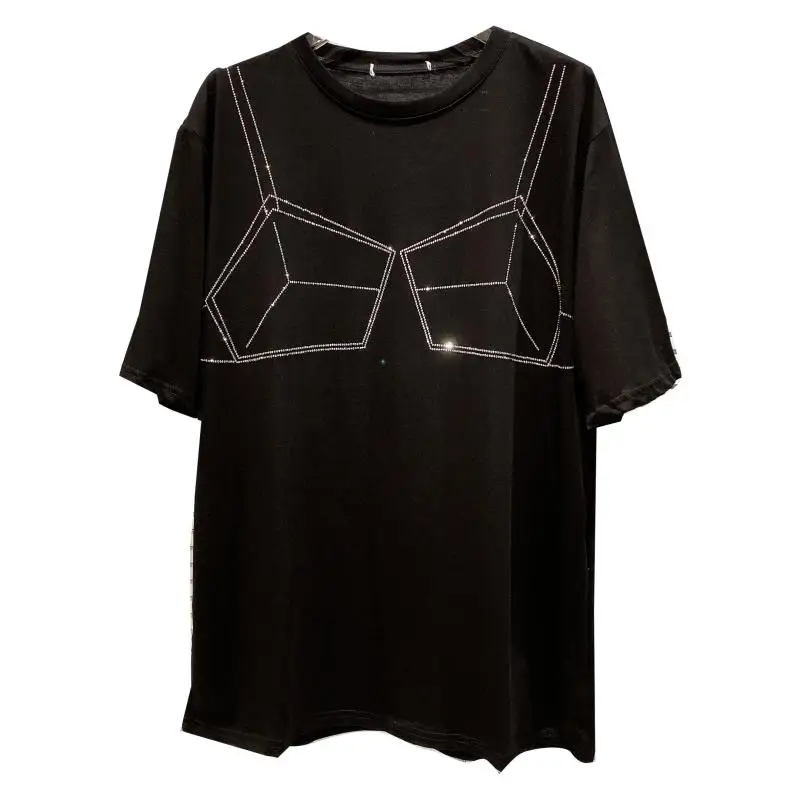 

2021 Summer New Rhinestone Underwear Rhinestone Pattern Crew Neck Casual Half Sleeve Short Sleeve T-shirt for Women harajuku