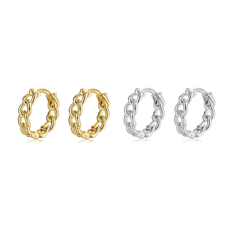 

Minimalist Twist Chain Tiny Hoop Earrings For Women Copper Hollow Chain Design Golden/White Small Huggie Piercing Earring Gifts