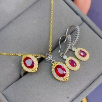 meibapj natural new ruby gemstone fine wedding jewelry sets 925 silver earrings ring pendant necklace three piece suite