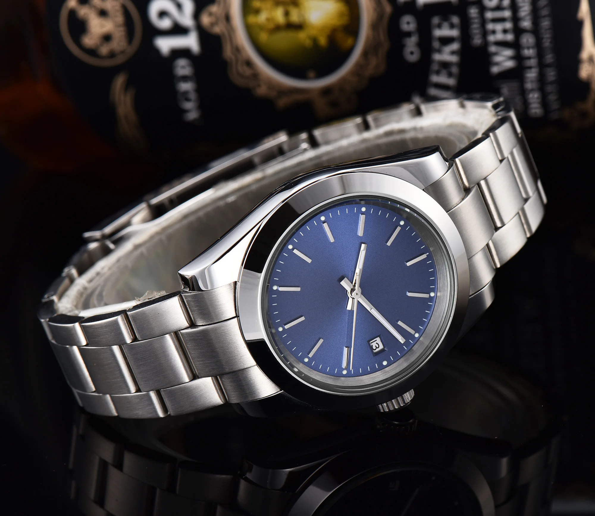 Часы мужские автоматический механизм 39 мм синий циферблат сапфировое стекло 316L