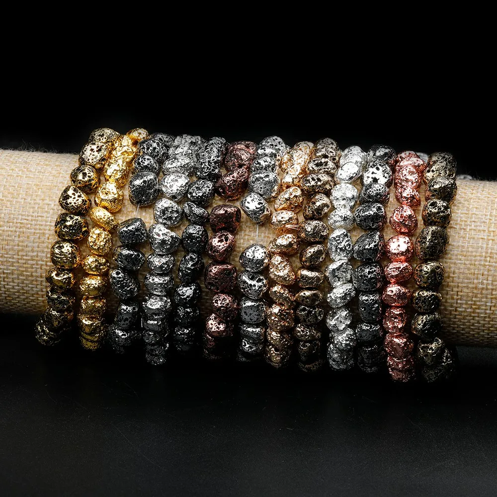 Натуральный лавовый камень с покрытием из розового золота и серебра гематит 8 5*8 5