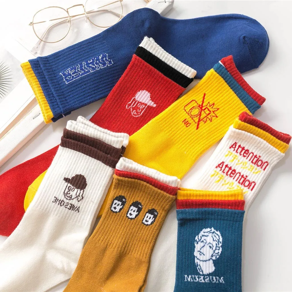 Женские японские хлопковые носки с мультяшным принтом цветные спортивные 50 * |