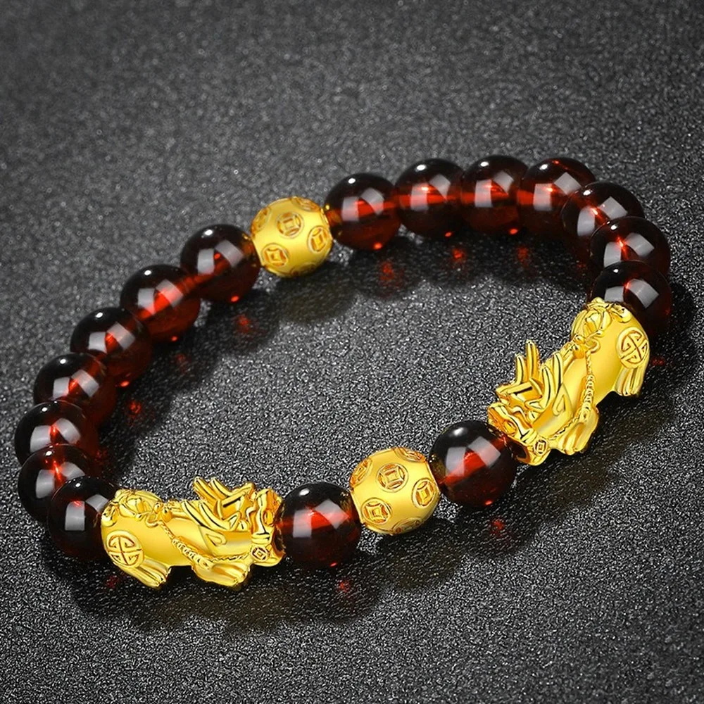 

Imitation 999 Gold 3D Hard Gold Brave Garnet Bracelet Female Crystal Vietnam Sand Money Beaded Bracelet Lucky Charm Bracelet
