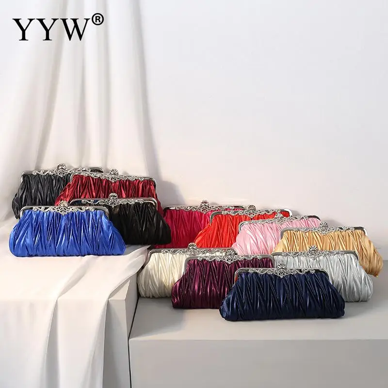 

Silk Pleat Clutch Bag Chinese Style Womens Hand Bags New Arrival 2021 Formal Evening Bag Wedding Party Dress Purse Crossbody Bag