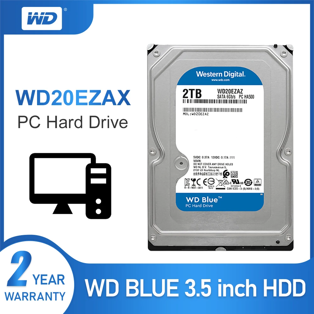Внутренний жесткий диск WD синий HDD 3 5 &quot5400 об/мин 64 м кэш-память SATA III 6 2 ТБ 2000 Гб HD