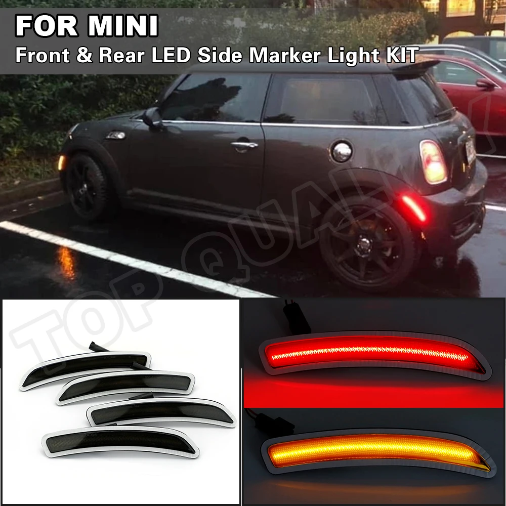 

For Mini Cooper F55 F56 F57 2014 2015 2016 2017 2018 2019 Front + Rear Amber/Red LED Fender Side Marker Light Signal Lamp Smoked