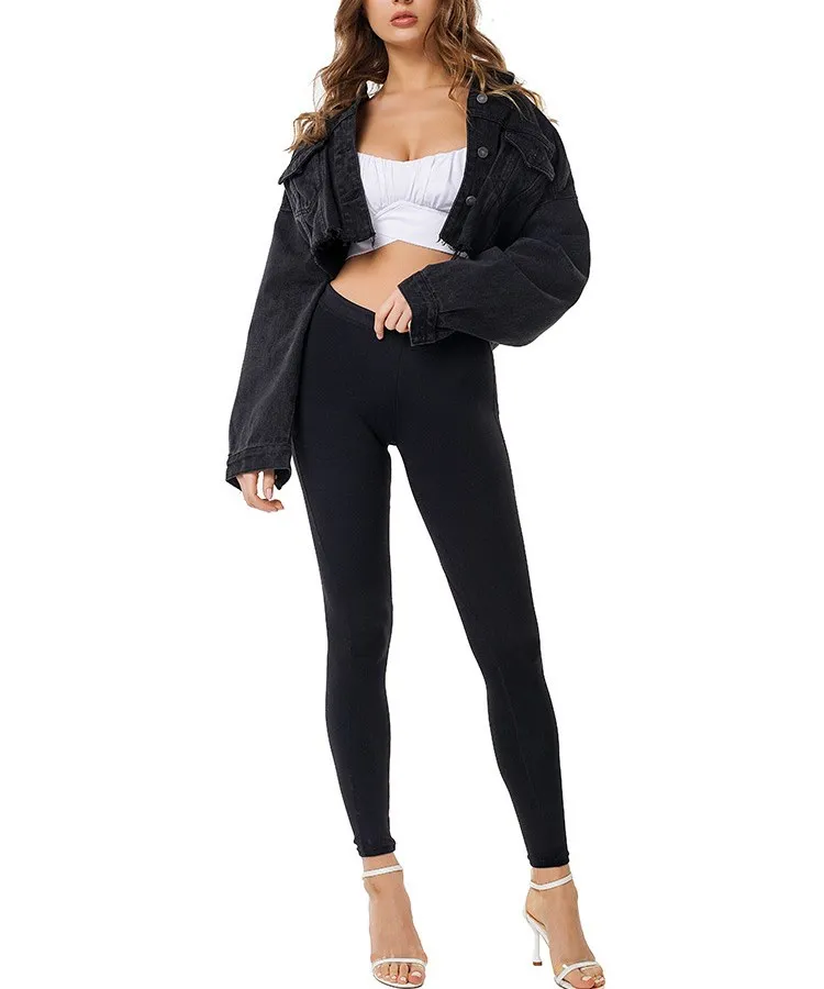 Модная женская джинсовая куртка с отложным воротником укороченный топ тонкие