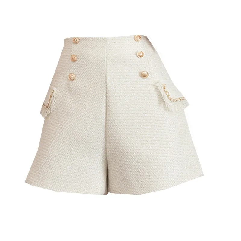 

Autumn Winter French Elegant Women Woolen Shorts Ladies High Waist Wide Leg Short Pants
