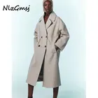 Женская куртка Nlzgmsj Za, модное осеннее пальто, винтажные длинные пальто, женская толстая теплая верхняя одежда, куртки на осень и зиму 2021